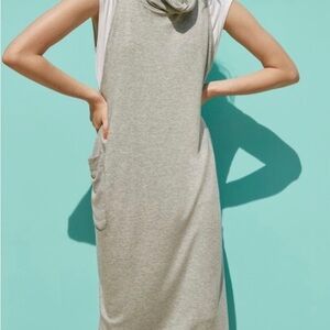 Eileen Fisher Gray Sleeveless Cowl Neck Midi Dress Pockets Tencel Stretch Size M